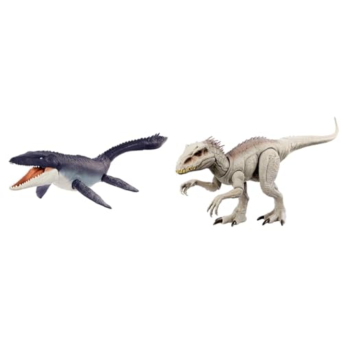 Jurassic World HNJ57 - Dominion Mosasaurus Dinosaurier Action-Figur & C World Indominus Rex - Interaktives Dinosaurier-Spielzeug mit Tarnfunktion und Kampfmodus, für Kinder ab 4 Jahren, HNT64 von Mattel