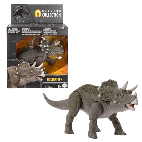 Mattel Jurassic World Hammond Collection Dinosaurier Actionfigur-Spielzeug, junger Triceratops Premium-Filmdesign mit Glasaugen und 14 Bewegungspunkten, JDJ07 von Mattel