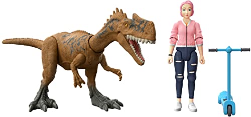 Jurassic World Toys World Mensch & Dino Pack Brooklynn & Monolophosaurus Camp Kreideküre, Sammel-Actionfiguren & Roller, bewegliche Gelenke, authentis, HCL90, Mehrfarbig von Mattel