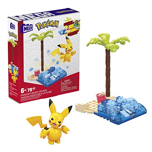 MEGA HDL76 - Pokémon Pikachus Strandtag Bauset mit 79 kompatiblen Bausteinen und Teilen zum Verbinden mit anderen Welten, Konstruktionsspielzeug, Spielzeug-Geschenkset für Kinder ab 7 Jahren von Mattel