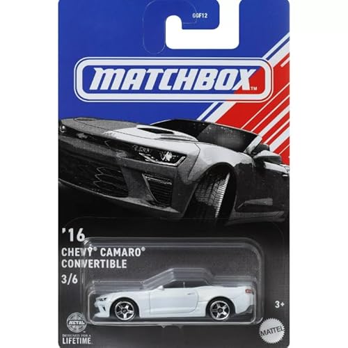 Matchbox Chevy Camaro Cabrio im Maßstab 1:64, Druckguss, 16, Weiß, 3/6 Serie von Mattel