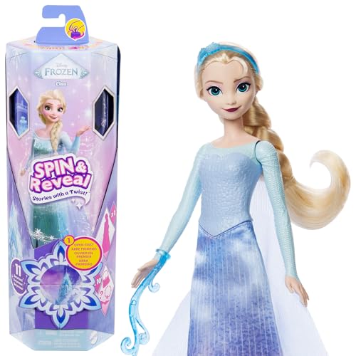 Mattel Disney Die Eiskönigin Elsa Modepuppen-Set, Spin & Reveal mit 11 Überraschungen, darunter 5 Accessoires, 5 Sticker und eine Szene zum Spielen, vom Disney-Film inspiriert, JBG59 von Mattel