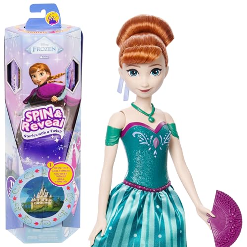 Mattel Disney Die Eiskönigin Anna Modepuppen-Set, Spin & Reveal mit 11 Überraschungen, darunter 5 Accessoires, 5 Aufkleber und eine Szene zum Spielen, vom Disney-Film inspiriert, JBG60 von Mattel