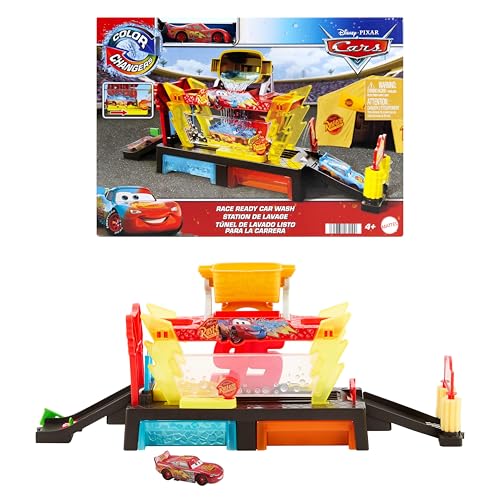 Mattel Disney Pixar Cars Autowaschanlagen-Spielset für Rennwagen mit Lightning McQueen-Spielzeugauto mit Farbwechseleffekt, ca. 50 cm lang, mit anderen Sets kombinierbar, JBM70 von Mattel