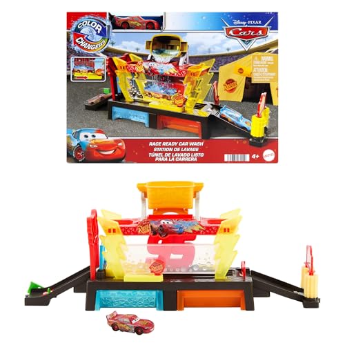 Mattel Disney Pixar Cars Autowaschanlagen-Spielset für Rennwagen mit Lightning McQueen-Spielzeugauto mit Farbwechseleffekt, ca. 50 cm lang, mit anderen Sets kombinierbar, JBM70 von Mattel