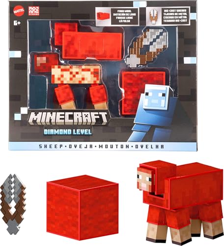 Mattel Minecraft Diamond Level Schaf-Actionfigur mit 3 Zubehörteilen, Sammelfigur, ca. 14 cm groß, pixeliges Design, JCV22 von Mattel