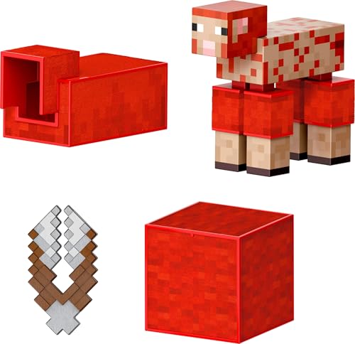 Mattel Minecraft Diamond Level Schaf-Actionfigur mit 3 Zubehörteilen, Sammelfigur, ca. 14 cm groß, pixeliges Design, JCV22 von Mattel