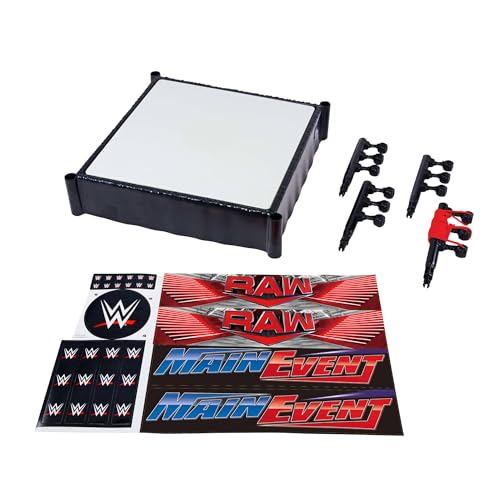 Mattel WWE Superstar-Ring mit Etiketten für Hauptkampf und RAW, Matte mit Sprungfedern und Ring mit elastischen Pro-Tension-Ringseilen, JDJ20 von Mattel