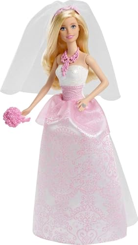 Barbie Bride Doll - Märchenhafte Hochzeit mit pinkem Brautkleid, Schleier, Halskette, Schuhen und Blumenstrauß, für Kinder ab 3 Jahren, CFF37 von Barbie