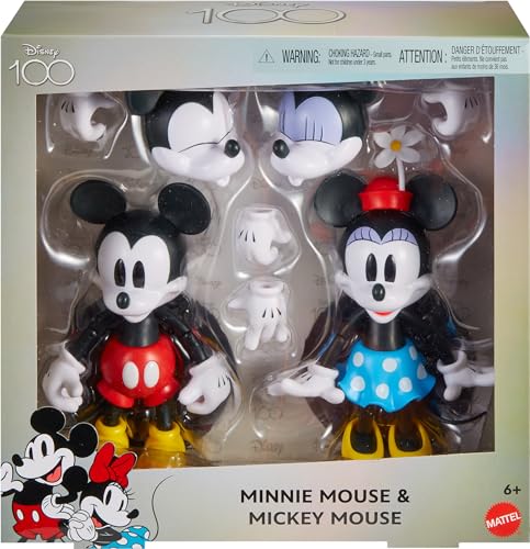 Mattel Disney 100 Sammel-Actionfiguren Mickey und Minnie Maus, bewegliche Charaktere, austauschbarer Kopf und Hände, weiche Elemente von Mattel