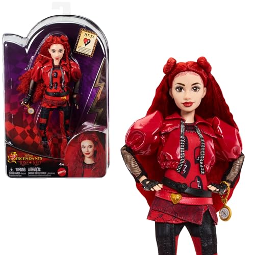 Mattel Disney Descendants: The Rise of Red Modepuppe und Accessoires – Red, Tochter der Herzkönigin mit vom Film inspirierter Kleidung und Taschenuhr, HWT93 von Mattel