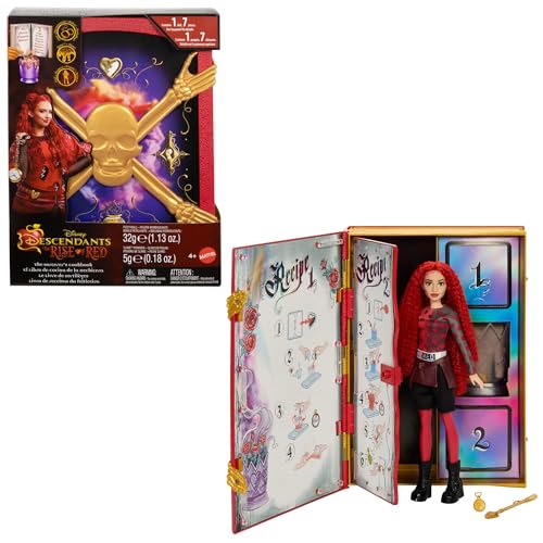 Mattel Disney Descendants 4: The Rise of Red“ Red, Tochter der Herzkönigin, Puppe und Spielset, Das Kochbuch des Zauberers, Schleimmischung und Überraschungen, HWH95 von Mattel