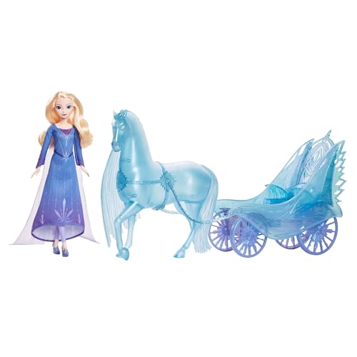 Mattel Disney Die Eiskönigin ELSA Modepuppe mit abnehmbarem Kleid und Schuhen, mystischem Nokk in Pferdeform und Abenteuer-Kutsche, inspiriert von Die Eiskönigin: Winterfest“, JBG56 von Mattel