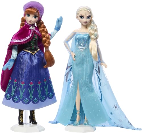 Mattel Disney Frozen Anna & Elsa Puppen-Set, 2 Disney Princess Collector Fashion Dolls Celebrating Disney 100 Years of Wonder, Inspired by the Movie von Mattel