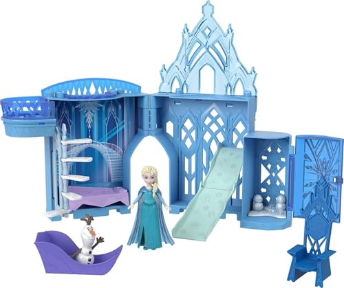 Mattel Disney Frozen - Disney „Die Eiskönigin“ Spielzeug, Elsas Stapelschloss Puppenhaus-Spielset mit kleiner Puppe und 8 Teilen, Reisespielzeug und Geschenke für Kinder HPR37 von Mattel