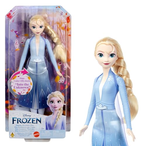 Mattel Disney Frozen Elsa, singende Modepuppe, Singende Abenteuer in charakteristischer Kleidung, singt Wo noch niemand war“ aus dem Disney-Film Die Eiskönigin II“ HXD32 von Mattel