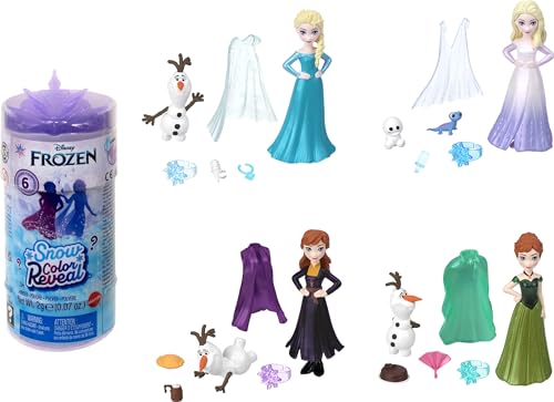 Mattel Disney Frozen Kleine Puppe Snow Color Reveal mit 6 Überraschungen, inklusive 1 Charakterfigur und 4 Zubehörteilen (Puppen können variieren) von Mattel