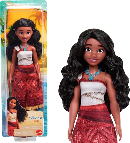 Mattel Disney Moana 2 Moana Moana-Puppe mit 2 Zubehörteilen, abnehmbares Outfit mit Halskette & Fußkettchen, inspiriert vom Film von Mattel