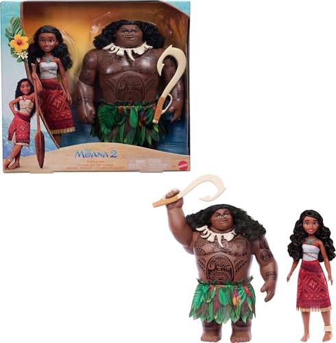 Mattel Disney Moana 2 Voyager 2 Puppen-Set, Moana & Maui Modepuppen in abnehmbaren Outfits mit 4 Zubehörteilen, inspiriert vom Film von Mattel