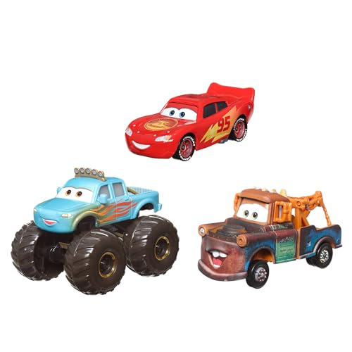 Mattel Disney Pixar Cars On The Road Spielzeugautos & Trucks, Maßstab 1:55, Fahrzeug-Set mit Road Trip Lightning McQueen, 3er-Pack von Mattel