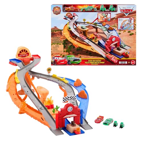 Mattel Disney Pixar Cars Spielset, Lightning McQueen, Chicks Hicks und 2 Boxencrew-Fahrzeuge, 2 Rennmöglichkeiten, Rennen & Retten Rettungsweg-Rennstrecke, JFL57 Mattel Disney Pixar Cars Spielset, Lightning McQueen, Chicks Hicks und 2 Boxencrew-Fahrzeuge, 2 Rennmöglichkeiten, Rennen & Retten Rettungsweg-Rennstrecke, JFL57 von Disney Princess