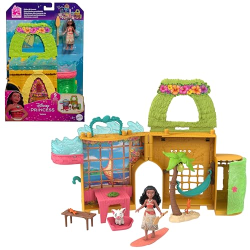 Mattel Disney Princess Spielzeuge Vaiana Storytime Stackers Puppenhaus mit kleiner Vaiana-Puppe,1 Tierfreund und 9 Zubehörteilen, inspiriert vom Disney Film, JDP60, [Mehrfarbig] von Mattel