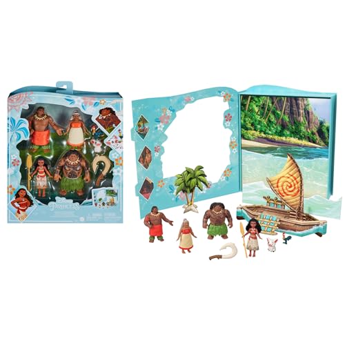 Mattel Disney Princess Toys, Vaiana Story Pack mit 6 Hauptcharakteren, kleine Puppen, Figuren und Zubehör inspiriert von Disney Filmen, Geschenke für Kinder, HLW90 von Mattel