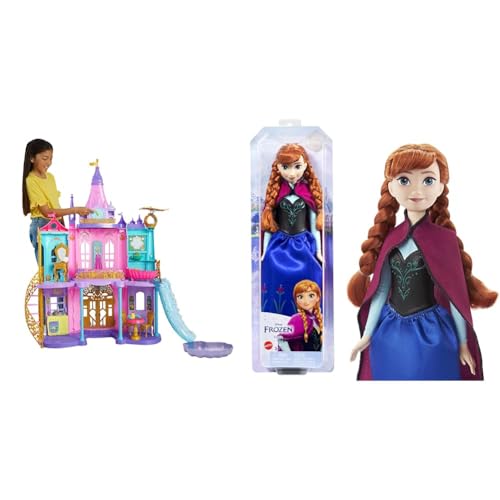 Mattel Disney Prinzessin Puppenhaus, Magisches Schloss, 3 Etagen & Disney Prinzessin Anna Puppe, Die Eiskönigin Puppe, kämmbare Haare von Mattel