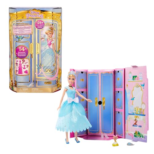Mattel Disney Prinzessin-Spielzeug, Cinderella-Modepuppe mit Freundefigur und 12 geheimen Mode- und Zubehörteilen, inspiriert vom Disney-Film, Geschenke für Kinder, JCR96 von Mattel