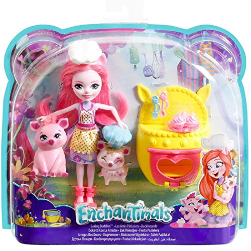 Enchantimals Mattel FJJ28 - Themenpack Backfreunde mit Schweinemädchen Petya Pig Puppe und 2 Tierfreunden von Enchantimals