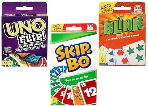 Mattel Flip, Blink und Skip-Bo Kartenspiel, Combo 3er Pack von Mattel