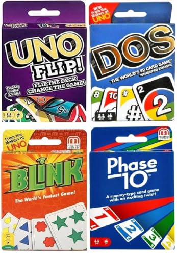 Mattel Flip, Dos, Blink und Phase 10 Kartenspiel, Combo Pack mit 4 Stück von Mattel