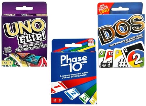 Mattel Flip, Dos und Phase 10 Kartenspiel, Combo 3er Pack von Mattel