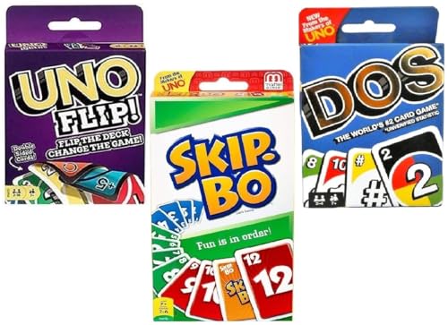 Mattel Flip, Dos und Skip-Bo Kartenspiel, Combo 3er Pack von Mattel