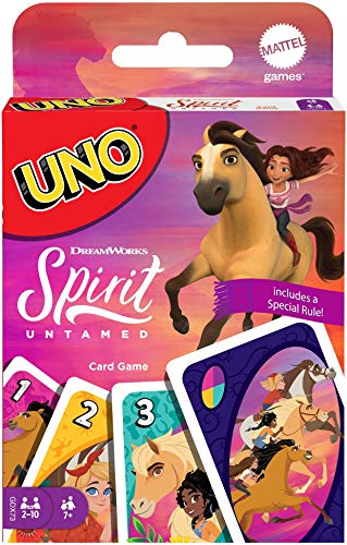 Mattel Games GXD73 - DreamWorks Spirit - frei und ungezähmt UNO-Kartenspiel mit 112 Karten mit Bildern zum Film, Spieleabend, Geschenk für Kinder ab 7 Jahren von Mattel Games