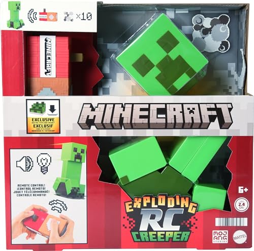 Mattel Minecraft explodierender ferngesteuerter Creeper mit Lichtern und Geräuschen, 10 Explosionspartikel, authentische Bewegungen wie im Spiel und DLC-Code, HRR48 von Mattel