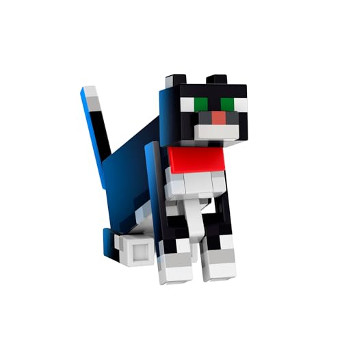 Mattel Minecraft Diamond Level Tuxedo-Katze Actionfigur mit 4 Zubehörteilen, 14 cm große Sammelfigur, pixeliges Design, HTM07 von Mattel