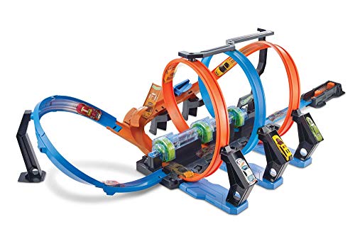 Hot Wheels Autorennbahn Korkenzieher, mit motorisierten Beschleunigern, 3 Looping Tracks und Kurven, inkl. 1 Spielzeugauto, Auto Spielzeug, Spielzeug ab 5 Jahre, FTB65 von Hot Wheels