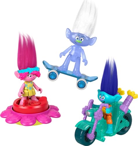 Mattel Imaginext DreamWorks Trolls Spielzeug Glitzer- & Rollfahrzeug-Set, Figuren- und Fahrzeug-Set mit Poppy, Branch und Guy Diamond, für Kinder im Alter von 3–8 Jahren von Mattel