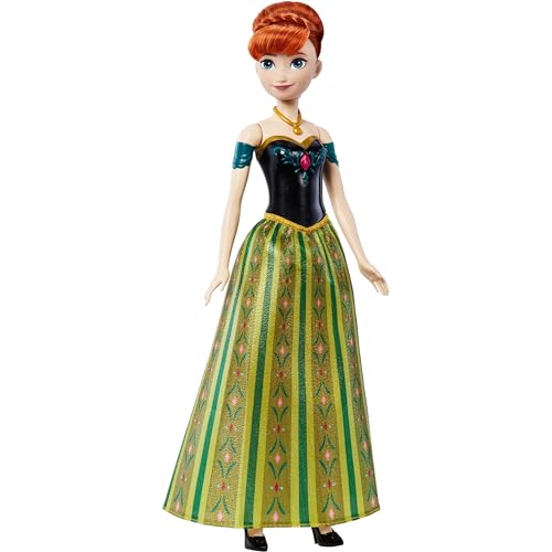 Mattel Spielzeuge aus Disney Die Eiskönigin“, Singende Anna-Modepuppe in charakteristischem Outfit, singt Zum ersten Mal“ aus dem Disney-Film Die Eiskönigin“ in 4 Sprachen, JDL59 von Mattel