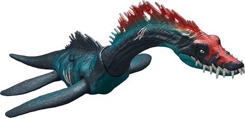 Mattel Jurassic World Chaos Theory Gigantic Trackers Styxosaurus Dinosaurier Figur, Große Spezies Spielzeug, Kopfangriff, Chomp & Paddle Motion, Digital Play von Mattel