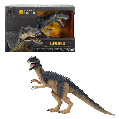 Mattel Jurassic World Hammond Collection Allosaurus Dinosaurier-Actionfigur, Premium-Filmdesign mit Glasaugen, verdrahtetem Schwanz und 19 Bewegungspunkten, JCG13 von Mattel