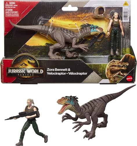 Mattel Jurassic World Rebirth Mensch & Dinosaurier Figuren-Set, Zora Bennett & Velociraptor, filmgenauer 9,5 cm Maßstab, bewegliches Sammlerstück Mattel Jurassic World Rebirth Mensch & Dinosaurier Figuren-Set, Zora Bennett & Velociraptor, filmgenauer 9,5 cm Maßstab, bewegliches Sammlerstück von Mattel