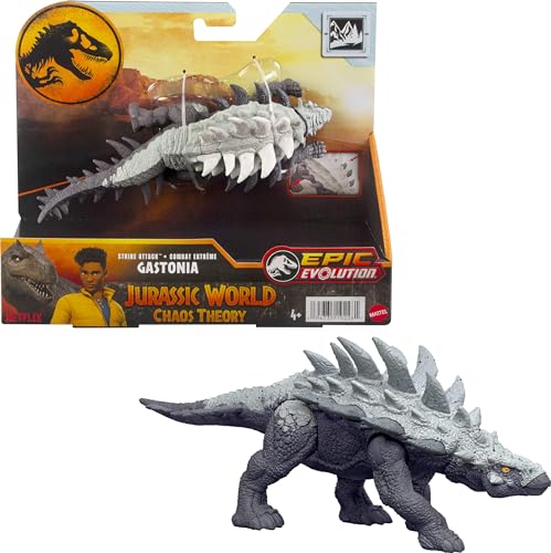 Mattel Jurassic World Strike Attack Dinosaurier Spielzeug mit Single-Strike Action & beweglichen Gelenken, Gastonia Actionfigur inklusive digitalem Spiel von Mattel