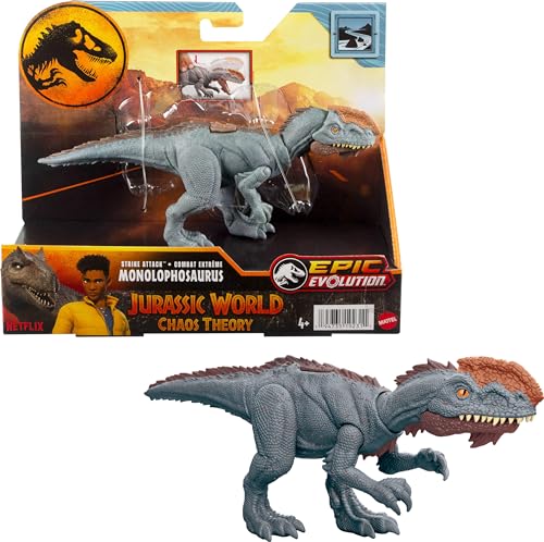 Mattel Jurassic World Strike Attack Dinosaurier Spielzeug mit Single-Strike Action & beweglichen Gelenken, Monolophosaurus Actionfigur inklusive digitalem Spiel von Mattel