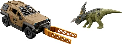 Mattel Jurassic World Truck & Einiosaurus Dinosaurier-Actionfiguren-Spielzeug-Set mit Flip & Roll Funktion, Mission Mayhem Fahrzeug von Mattel