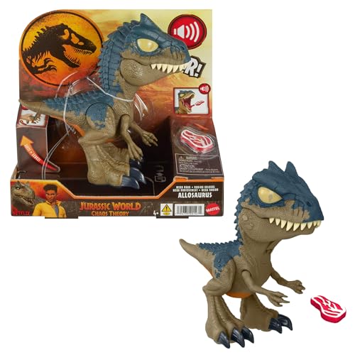 Mattel Jurassic World: Die Chaostheorie Netflix - Chomp Chomp“ Gigantisches Gebrüll Allosaurus Dinosaurier-Spielzeug mit Geräusch und dehnbaren Sehnen am Kiefer, zunehmenden Brüllstufen, HVB45 von Mattel