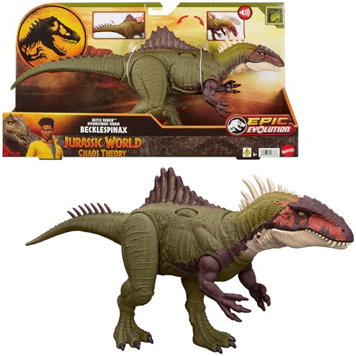 Mattel Jurassic World: Die Chaostheorie Netflix - Kampfaction Becklespinax Dinosaurier-Actionfigur-Spielzeug, versetzt wütende Kopfstöße, beißt, brüllt und knurrt, HXF52 von Mattel