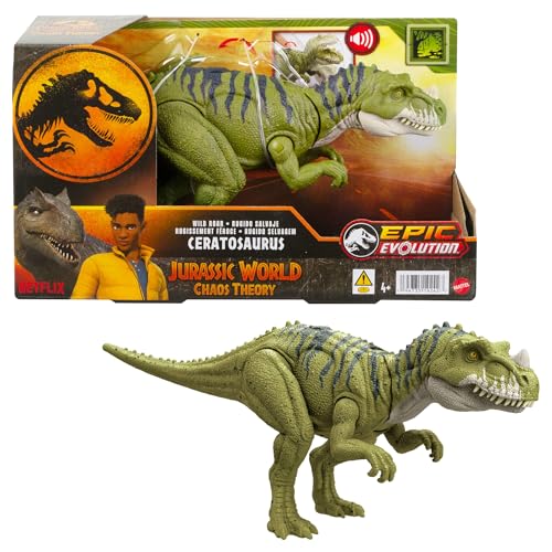 Mattel Jurassic World: Die Chaostheorie Netflix - Chomp Chomp“ Gigantisches Gebrüll Allosaurus Dinosaurier-Spielzeug mit Geräusch und dehnbaren Sehnen am Kiefer, zunehmenden Brüllstufen, HVB45 von Jurassic World