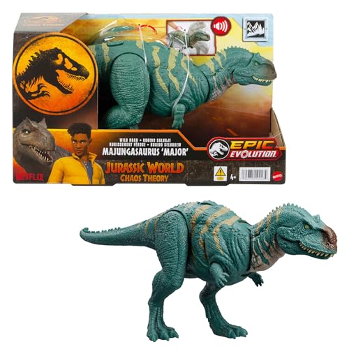 Mattel Jurassic World: Die Chaostheorie Netflix - Wild Roar Majungasaurus-Dinosaurierfigur mit kontinuierlichem massivem Beiß-Angriff und Brüllgeräusch, bewegliches Spielzeug, HTK76 von Mattel